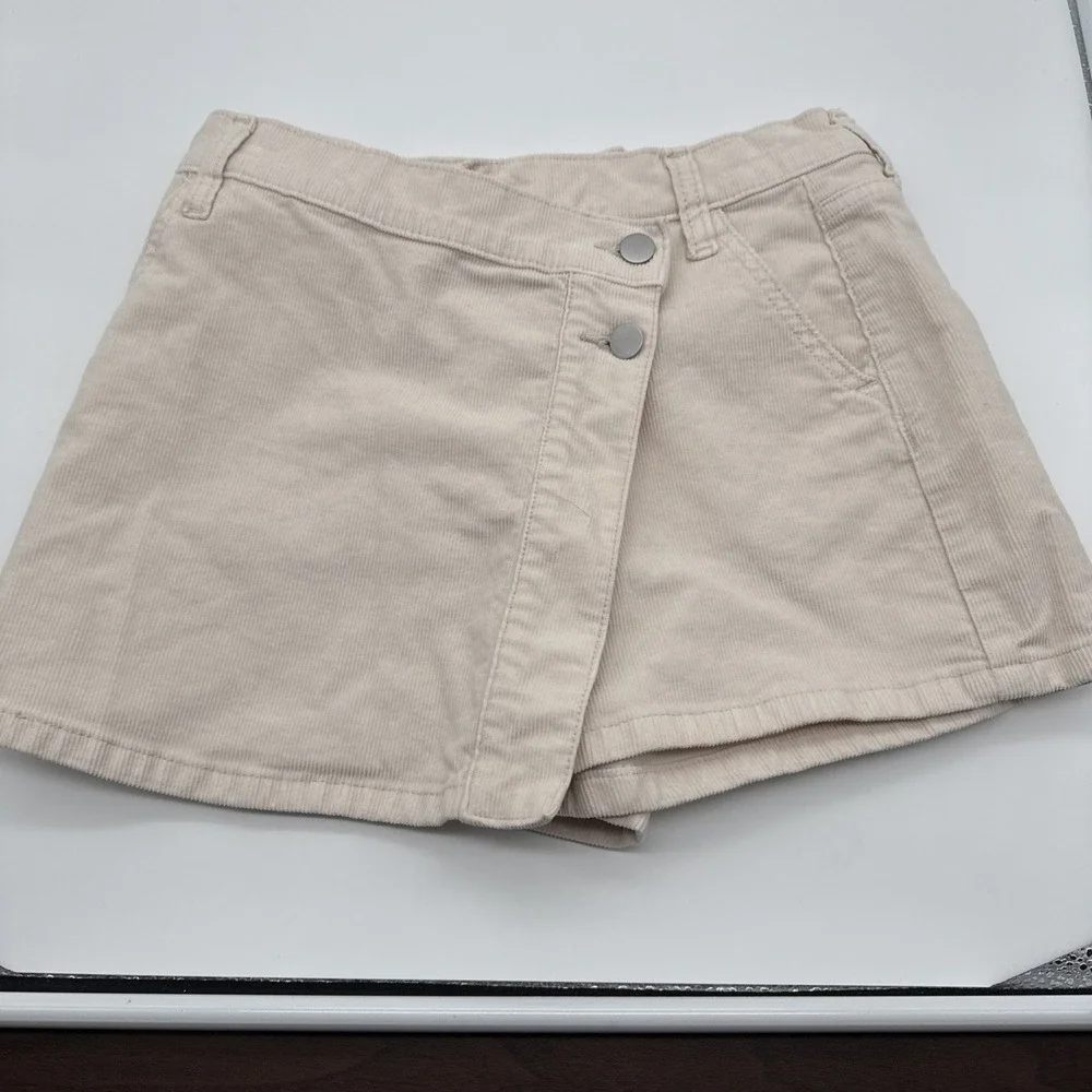 Altar'd State Flannel Mini Skort Womens‎ XS Beige Side Button Preppy School